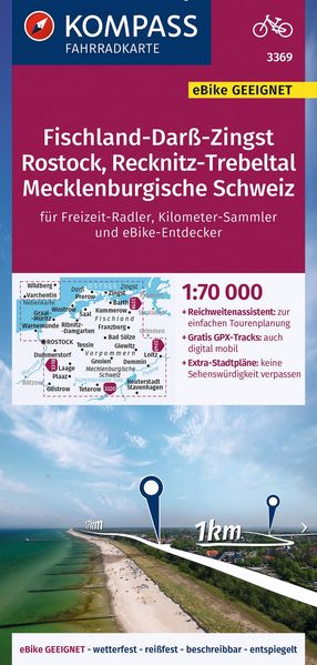 KOMPASS Fahrradkarte 3369 Fischland-Darß-Zingst Rostock Recknitz-Trebeltal Mecklenburgische Schweiz 1:70.000