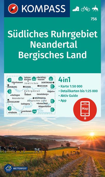 KOMPASS Wanderkarte 756 Südliches Ruhrgebiet Neandertal Bergisches Land 1:50.000
