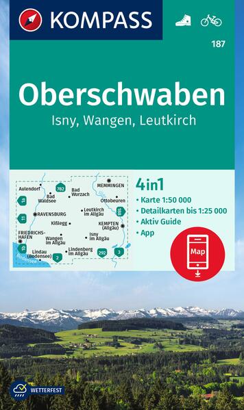 KOMPASS Wanderkarte 187 Oberschwaben Isny Wangen Leutkirch 1:50.000