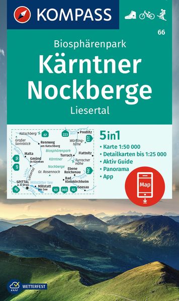 KOMPASS Wanderkarte 66 Biosphärenpark Kärntner Nockberge Liesertal 1:50.000