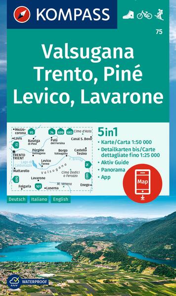 KOMPASS Wanderkarte 75 Valsugana Trento Piné Levico Lavarone 1:50.000