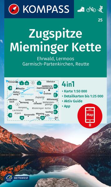 KOMPASS Wanderkarte 25 Zugspitze Mieminger Kette Ehrwald Lermoos Garmisch-Partenkirchen Reutte 1:50.000