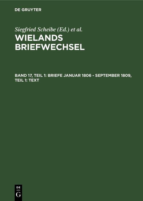 Briefe Januar 1806 - September 1809 Teil 1: Text
