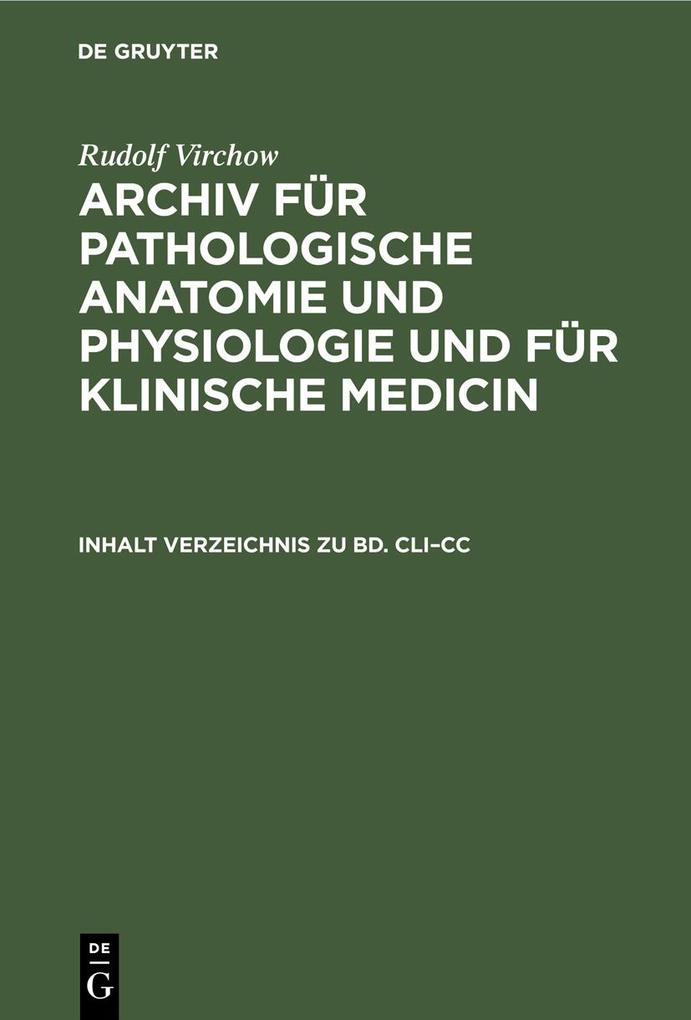 Inhalt Verzeichnis zu Bd. CLI-CC
