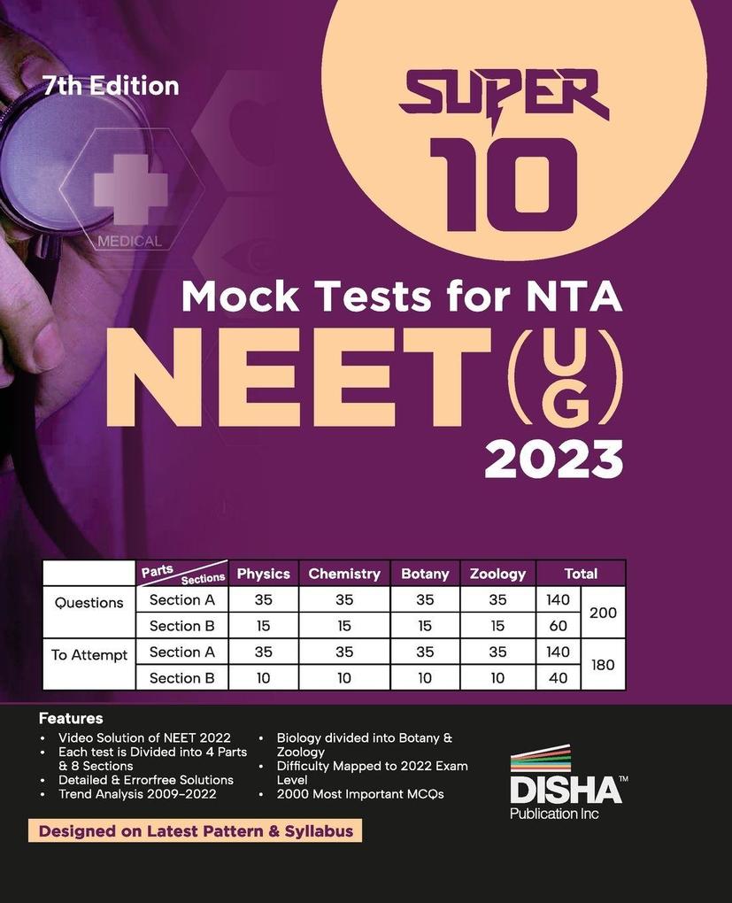 Super 10 Mock Tests for New Pattern NTA NEET (UG) 2023 - 7th Edition | Physics Chemistry Biology - PCB | Optional Questions | 5 Statement MCQs | Mock Tests | 100% Solutions | Improve your Speed Strike Rate & Score