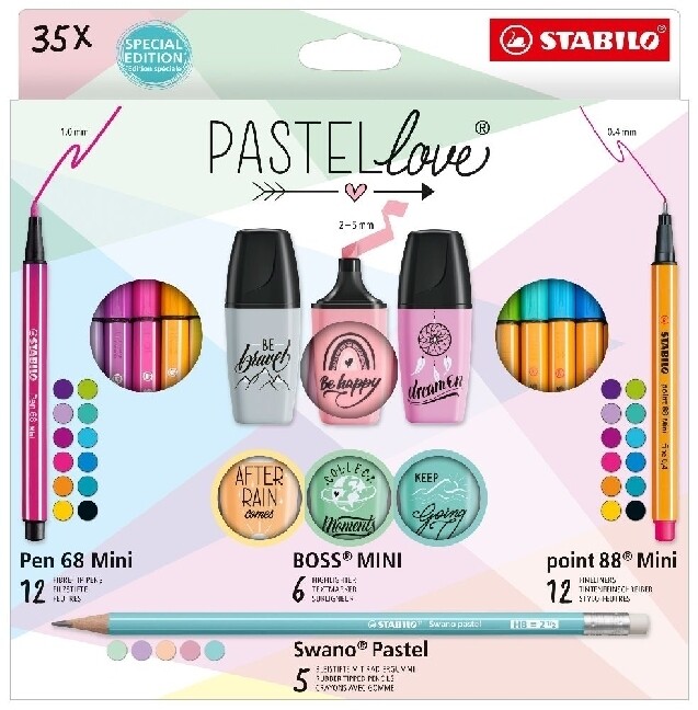 Stabilo Pastellove 12x Pen 68 Mini + 6x BOSS Mini + 12x point 88 Mini + 5x Swano Pastel 35er Set