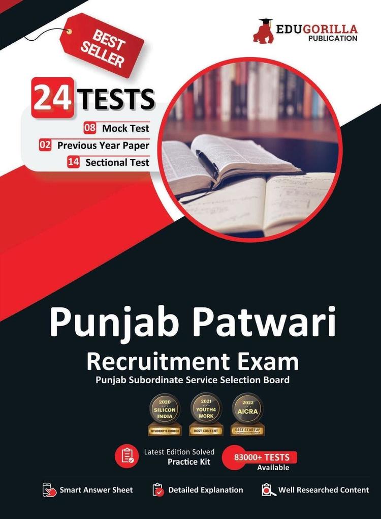 Punjab Patwari Recruitment Exam 2023 - 8 Mock Tests 14 Sectional Tests and 2 Previous Year Papers (1400 Solved Questions) with Free Access To Online Tests