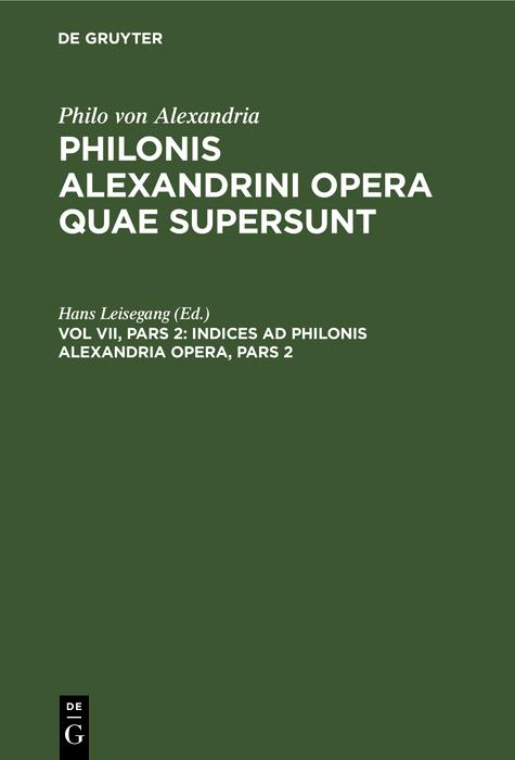Indices ad Philonis Alexandrini opera Pars 2