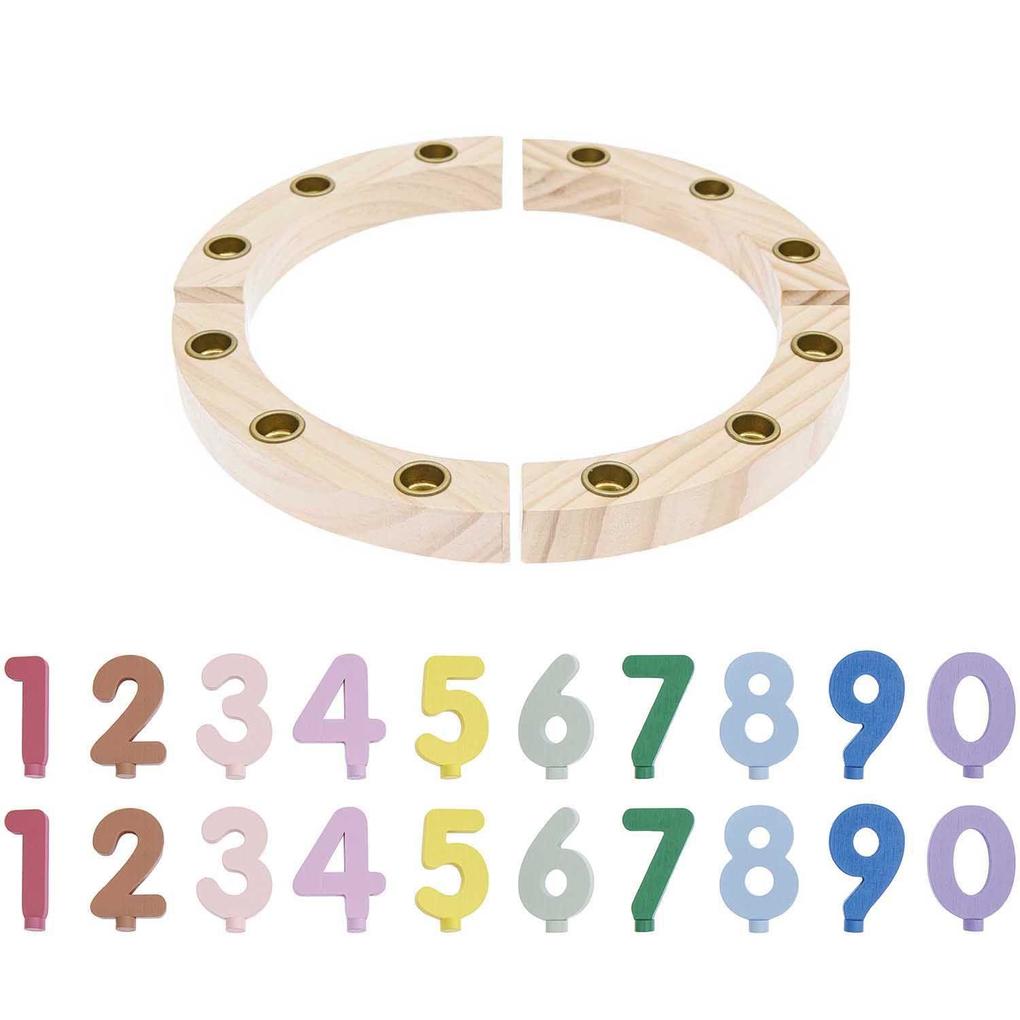 Premium Set Holzring aus Kiefernholz mit Holzzahlen bunt