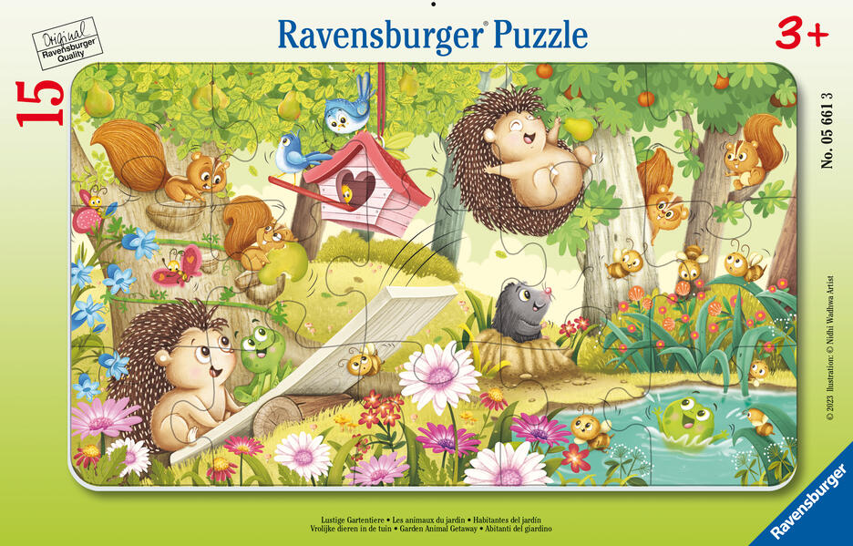 Ravensburger Kinderpuzzle - 05661 Lustige Gartentiere - 15 Teile Rahmenpuzzle für Kinder ab 3 Jahren