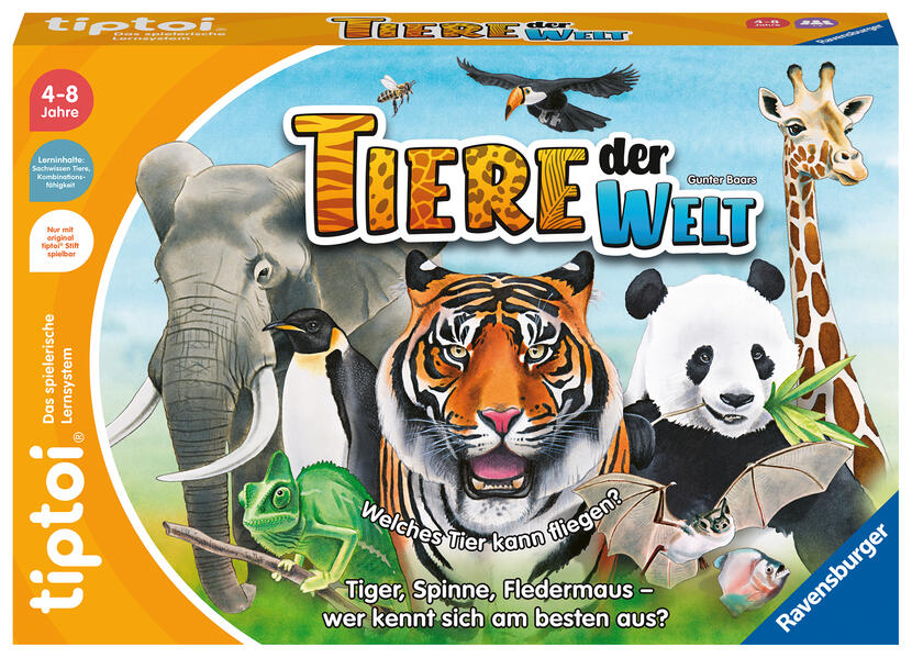 Ravensburger tiptoi Spiel 00171 Tiere der Welt Erkenne die Tiere anhand ihrer Eigenschaften Lernspiel für 1-4 Kinder von 4-8 Jahren