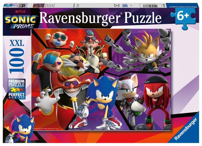 Ravensburger Kinderpuzzle 13383 - Nichts kann Sonic aufhalten - 100 Teile XXL Sonic Prime Puzzle für Kinder ab 6 Jahren