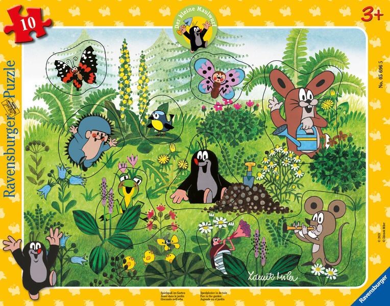 Ravensburger Kinderpuzzle 05696 - Spielspaß im Garten - 10 Teile Der kleine Maulwurf Rahmenpuzzle für Kinder ab 3 Jahren