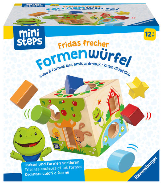 Ravensburger ministeps 4581 Fridas frecher Formen-Würfel Klassisches Formensortierspiel aus Holz Baby-Spielzeug ab 1 Jahr
