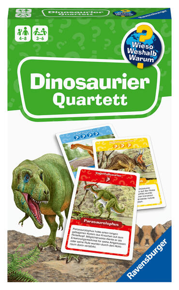 Ravensburger 22359 Wieso? Weshalb? Warum? Dinosaurier Quartett - Mitbringspiel mit detailreich gestalteten Karten zu spannenden Saurier-Arten informativen Texten und einer weiteren Spielvariante