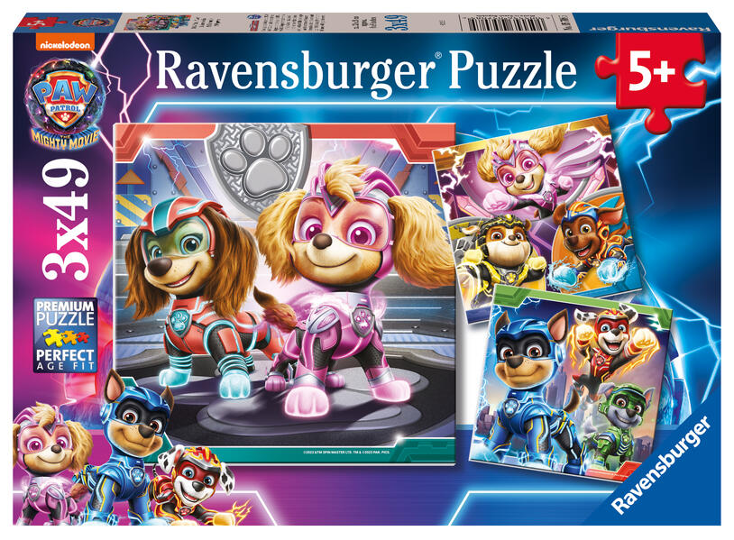Ravensburger Kinderpuzzle 05708 - PAW Patrol: The Mighty Movie - 3x49 Teile Paw Patrol Puzzle für Kinder ab 5 Jahren