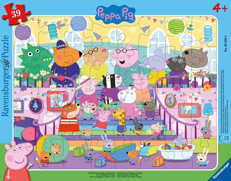 Ravensburger Kinderpuzzle 05699 - Familienfest mit Peppa und Freunden - 39 Teile Peppa Pig Rahmenpuzzle für Kinder ab 4 Jahren