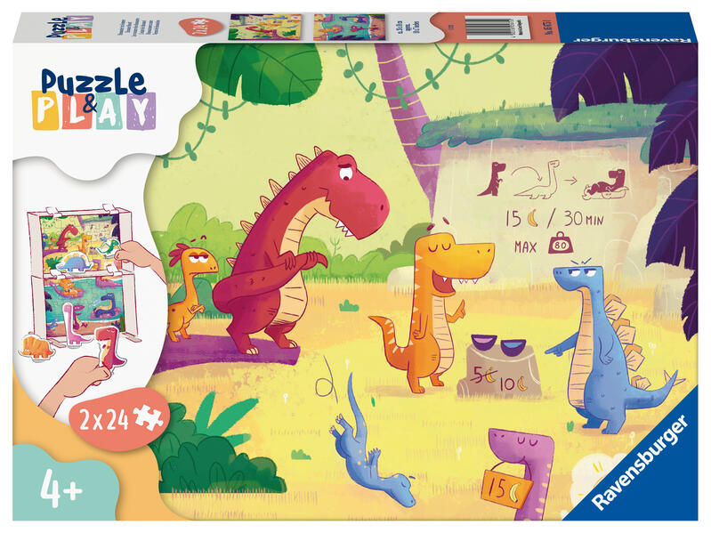 Ravensburger Kinderpuzzle Puzzle&Play 05675 - Dinosaurier im Sommer - 2x24 Teile Puzzle für Kinder ab 4 Jahren