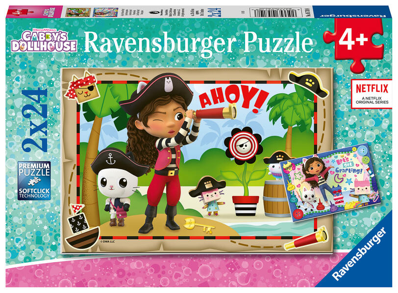 Ravensburger Kinderpuzzle 05710 - Auf zur Piraten-Party! - 2x24 Teile Gabby‘s Dollhouse Puzzle für Kinder ab 4 Jahren