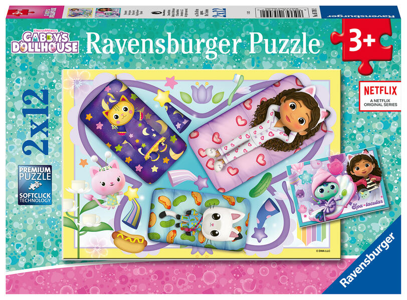 Ravensburger Kinderpuzzle 05709 - Pyjamaparty - 2x12 Teile Gabby‘s Dollhouse Puzzle für Kinder ab 3 Jahren