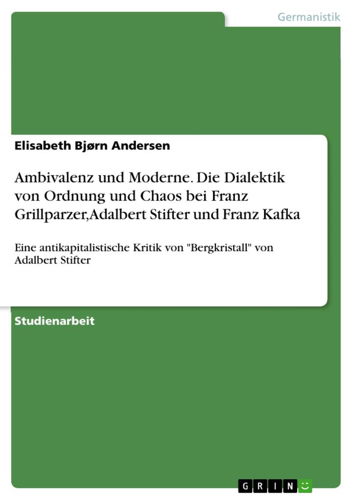 Ambivalenz und Moderne. Die Dialektik von Ordnung und Chaos bei Franz Grillparzer Adalbert Stifter und Franz Kafka