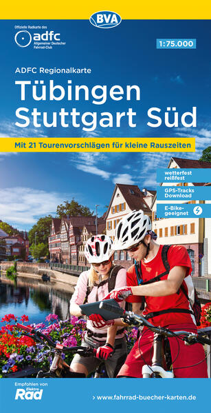 ADFC-Regionalkarte Tübingen - Stuttgart Süd 1:75.000 reiß- und wetterfestmit kostenlosem GPS-Download der Touren via BVA-website oder Karten-App