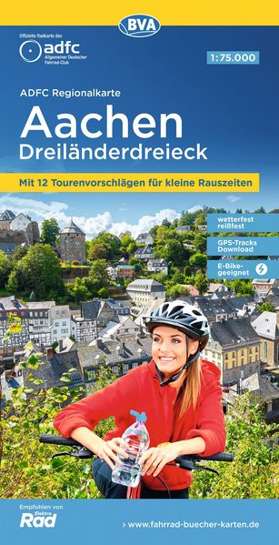 ADFC-Regionalkarte Aachen Dreiländereck 1:75.000 reiß- und wetterfest mit kostenlosem GPS-Download der Touren via BVA-website oder Karten-App