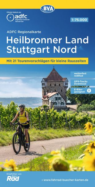 ADFC-Regionalkarte Heilbronner Land - Stuttgart Nord 1:75.000 reiß- und wetterfest mit kostenlosem GPS-Download der Touren via BVA-website oder Karten-App