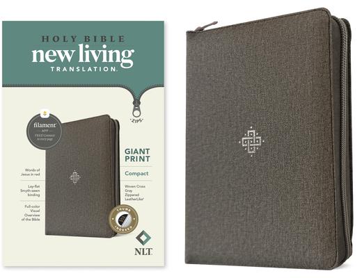 NLT Compact Giant Print Zipper Bible Filament-Enabled Edition (Leatherlike Woven Cross Gray Indexed Red Letter)