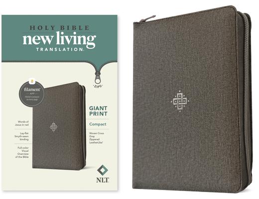 NLT Compact Giant Print Zipper Bible Filament-Enabled Edition (Leatherlike Woven Cross Gray Red Letter)