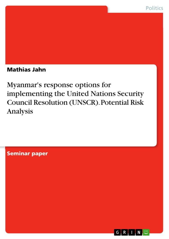 Myanmar‘s response options for implementing the United Nations Security Council Resolution (UNSCR). Potential Risk Analysis