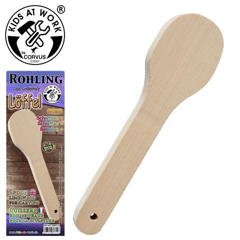Corvus A600715 - Kids-at-Work Schnitz-Holzrohling Löffel Lindenholz 26x7x2cm