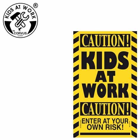 Corvus A750413 - Kids-at-Work Schild 'Caution! Kids at Work' Baustellen-Schild EC-Karten-Format Kunststoff 55x85mm
