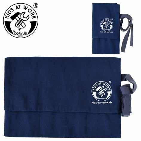 Corvus A600345 - Kids-at-Work Werkzeugrolle klein (ohne Werkzeug) Werkzeugtasche mit 4 Fächer Stoff blau 20x29cm