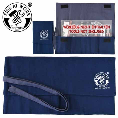 Corvus A600355 - Kids-at-Work Werkzeugrolle groß (ohne Werkzeug) Werkzeugtasche mit 5 Fächer Stoff blau 20x37cm