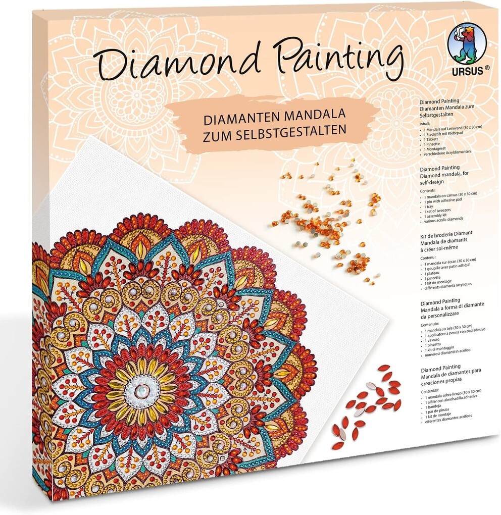 URSUS ErwachsenenBastelsets Diamond Painting Diamanten Mandala rot/orange/petrol (Set 6)