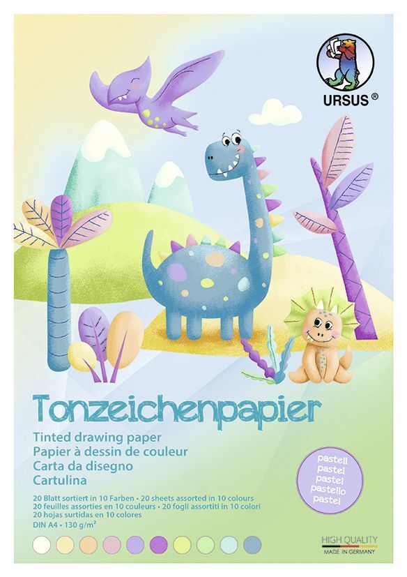 URSUS Basispapiere Tonzeichenpapier-Block Pastell 130 g/m² Format DIN A4 20 Blatt sortiert