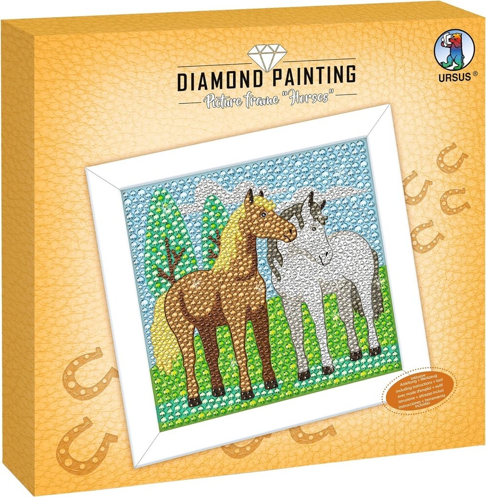URSUS Kinder-Bastelsets Diamond Painting Picture Frame Horses Holzrahmen weiß lackiert 20 x 20 x 3 cm