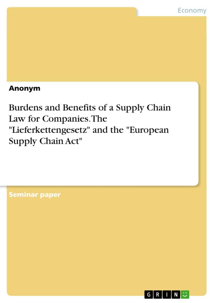 Burdens and Benefits of a Supply Chain Law for Companies. The Lieferkettengesetz and the European Supply Chain Act