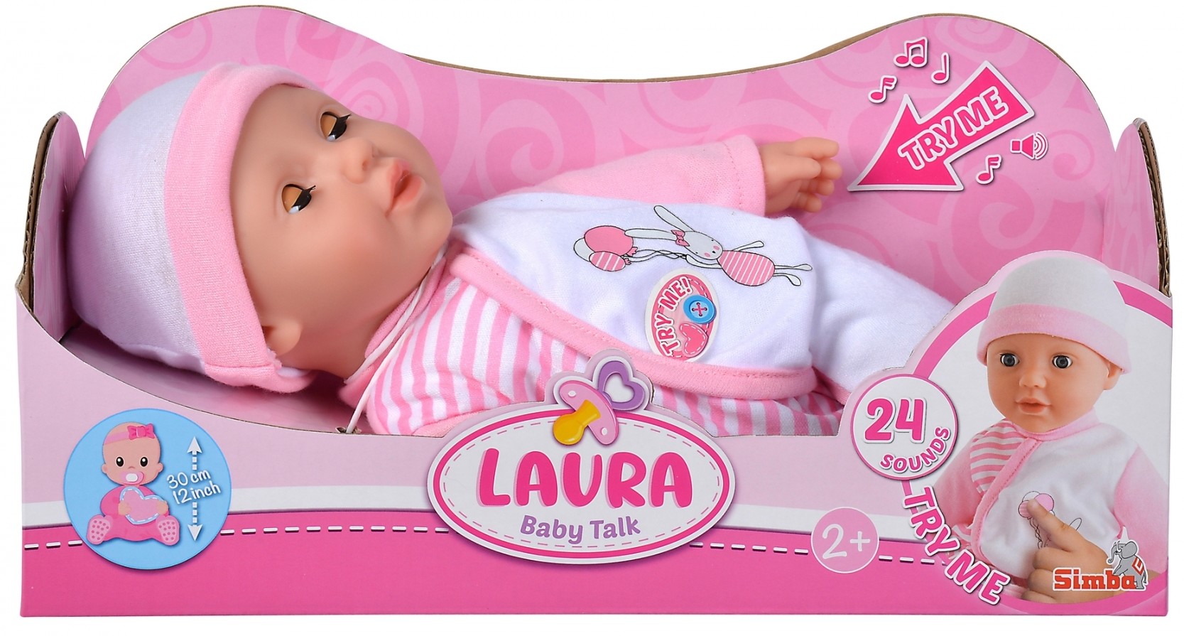 Simba 105140020 - Laura Baby Talk Weichkörperpuppe mit 24 Babylaute 30 cm