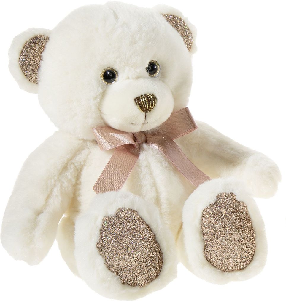 Heunec Kuscheltier Bär PEARLIE Creamie mit Rosé-Schleife klein, Plüschtier, 18 cm Teddybär