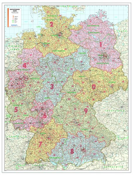 Postleitzahlenkarte Deutschland als Poster mit Leisten