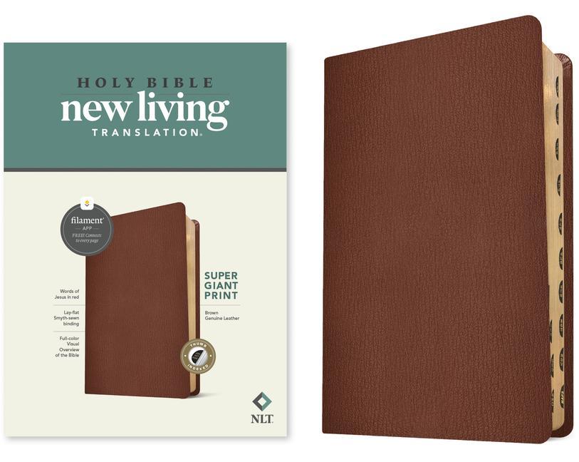 NLT Super Giant Print Bible Filament-Enabled Edition (Genuine Leather Brown Indexed Red Letter)
