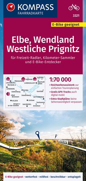 KOMPASS Fahrradkarte 3321 Elbe Wendland Westliche Prignitz 1:70.000