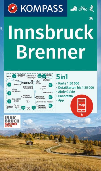KOMPASS Wanderkarte 36 Innsbruck Brenner 1:50.000