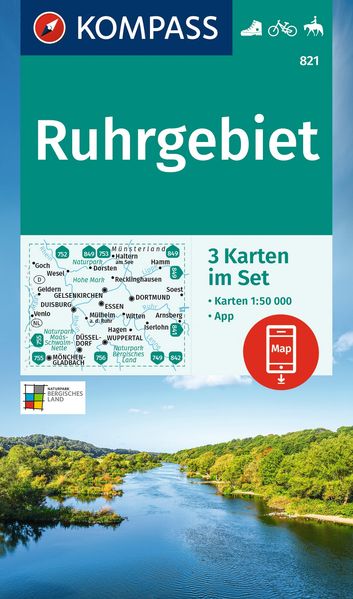 KOMPASS Wanderkarten-Set 821 Ruhrgebiet (3 Karten) 1:50.000