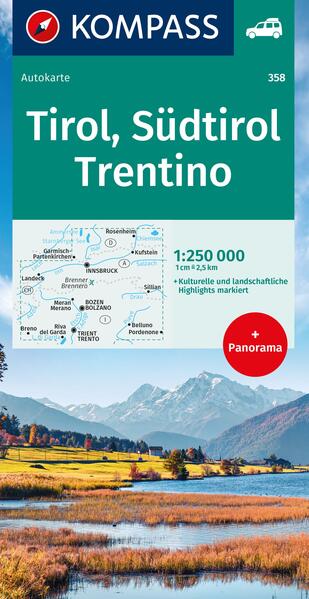 KOMPASS Autokarte Tirol Südtirol Trentino/Tirolo Alto Adige Trentino 1:250.000