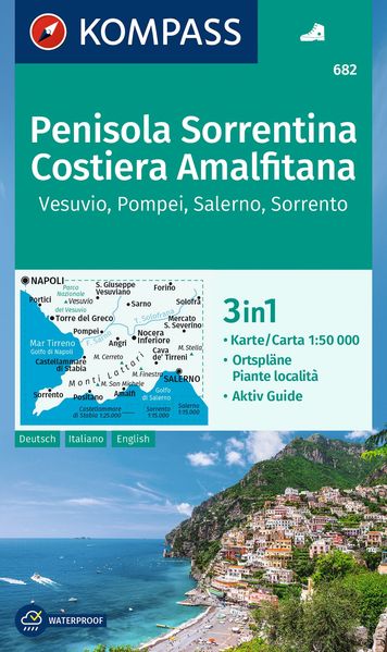 KOMPASS Wanderkarte 682 Penisola Sorrentina Costiera Amalfitana Vesuvio Pompei Salerno Sorrento 1:50.000