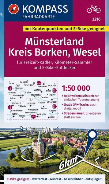 KOMPASS Fahrradkarte 3216 Münsterland Kreis Borken Wesel mit Knotenpunkten 1:50.000