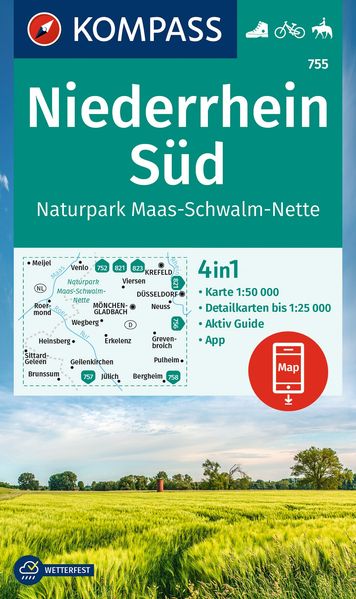 KOMPASS Wanderkarte 755 Niederrhein Süd Naturpark Maas-Schwalm-Nette 1:50.000